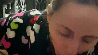 intense pov blowjob with monster cock sucking on knees.