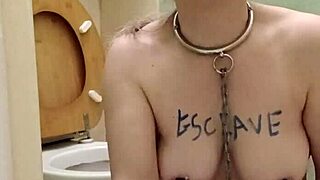 Humiliated slave flashes and drinks from toilet in outdoor session