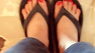 Greta has put beautiful nail polish on her toenails in her homemade video