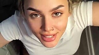 brunette sucking dick then riding in cowgirl pov style