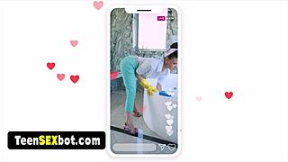 That 60s housewife does a sexy cam show and quick fuck