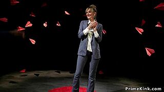 blonde domme anal fucks black male slave with choking and gagging