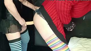 brunette milf lola uses strap-on with big ass couple