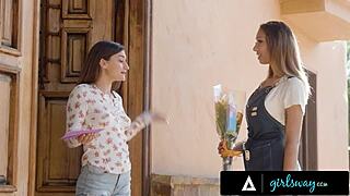 Beautiful college girl gets fingered by her crush after flowers