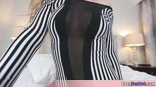 extra small 18+ blonde with beautiful face shows off her perfect body then gets fucked pov style