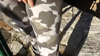 this amateur redhead street whore really enjoys sucking cock outdoors