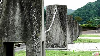 hey, slutty japanese kai miharu really digs taking it outdoors 😏