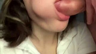 brunette sucking dick then riding in cowgirl pov style