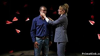 blonde domme anal fucks black male slave with choking and gagging