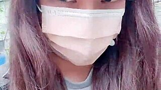 Ladyboy tingting gets horny in stockings and pees outdoors 😏