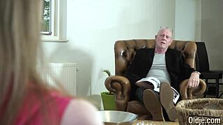 old man fingers teen babe's wet pussy first time. she orgasms loudly.