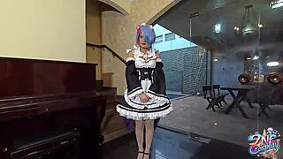 first time cosplay with rem from re zero, feeling so submissive