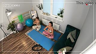 Inked yoga instructor lured into anal threeway with couple