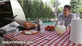 hailey rose gets a taste of micks sausage before they move inside for a proper fuck