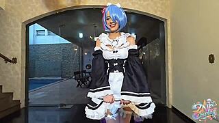 first time cosplay with rem from re zero, feeling so submissive