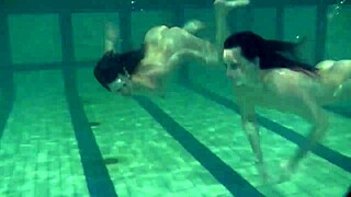 Ivetta, Katka, and Barbara explore the underwater pool in Russia