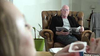 old man fingers teen babe's wet pussy first time. she orgasms loudly.