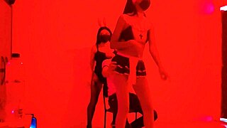 A scruffy man invites to exclusive catwalk sexy dance in erotic lingerie