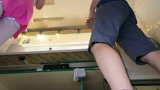 Super sexy slim eighteen-year-old chick works in pear thongs and braless