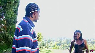 Tall black ebony step-sister with saggy tits and hairy pussy tricked monster cock black guy to taboo fuck when home alone