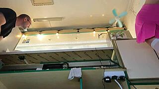 Super sexy slim eighteen-year-old chick works in pear thongs and braless