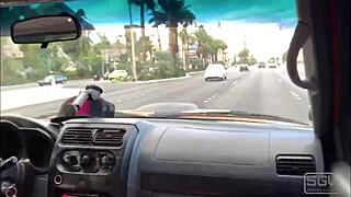 road head on the las vegas boulevard with a petite amateur couple