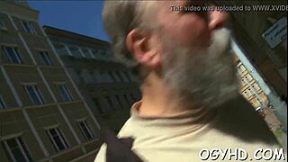 Mad old boy goes crazy licking young girl's pussy in rough missionary