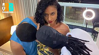 Brazilian wife enjoys threesome with bull and friend while husband watches.