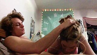 brunette gives perfect blowjob before getting bent over