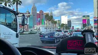 road head on the las vegas boulevard with a petite amateur couple