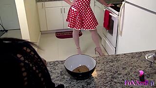 Cristi Ann's steamy kitchen pussy licking?