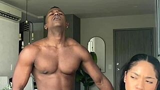 In this amateur couple scene, the latina mommy rides her stepson's big black cock until he cums inside her tight pussy