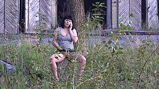 Anal masturbation outdoors during phone sex with a voyeur watching 😏