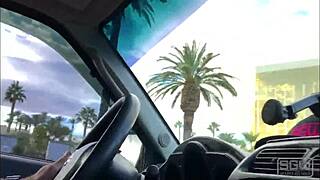 road head on the las vegas boulevard with a petite amateur couple