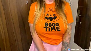 Big ass halloween pumpkin with sexy busty blonde