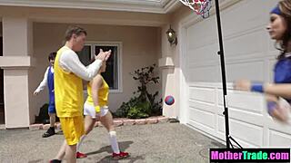 Stepmothers fuck stepsons in foursome after game