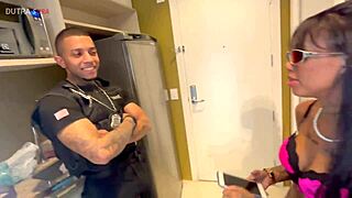 Uniformed policeman fucks skinny blonde Mii Angel doggystyle