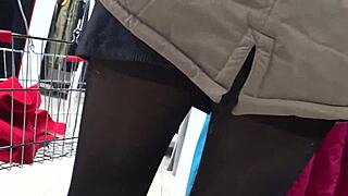A Hidden Camera In A Fitting Room Spies On A Girl With A Gorgeous Ass And Beautiful Legs In Pantyhose Then A Voyeur Peeks Under Her Skirt In A Public Store Amateur Foot Fetish