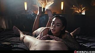 Pov Sexy Tattoo Brunette Latina Slowly Smoking Cigarette While Sucking Cock.