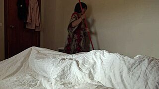 Disturbed maid in hotel room sees my big black French cock