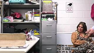 Curvy milf steals dress and gets fucked on backroom desk