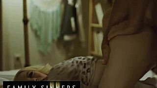 hot blondie is sad after her boyfriend leaves her & decides to get over him by fucking her stepbro