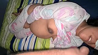 Pregnant stepsister lets cum on belly.