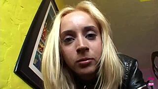 a blonde in stockings gets double penetrated while a big cock is in her mouth