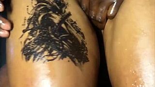 thigh fuck with handjob and fingering her laps