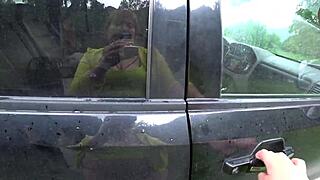 lesbian fucked mature milf in the car big tits and fat ass in sexy underwear pov