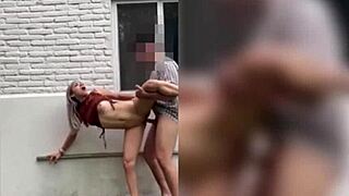 la vecina flaca gets hot and i fuck her pussy standing outdoors