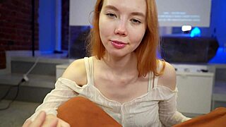 Beautiful redhead friend emily giv me a pov blowjob in colleg. She deep throat my big cock.