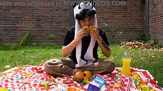 Lara's picnic turns into full vomit barf fetish movie. Outdoor teen solo.