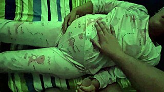 Pregnant stepsister lets cum on belly.